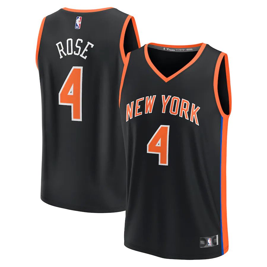 Men New York Knicks #4 Derrick Rose Fanatics Branded Black City Edition 2022-23 Fastbreak NBA Jersey